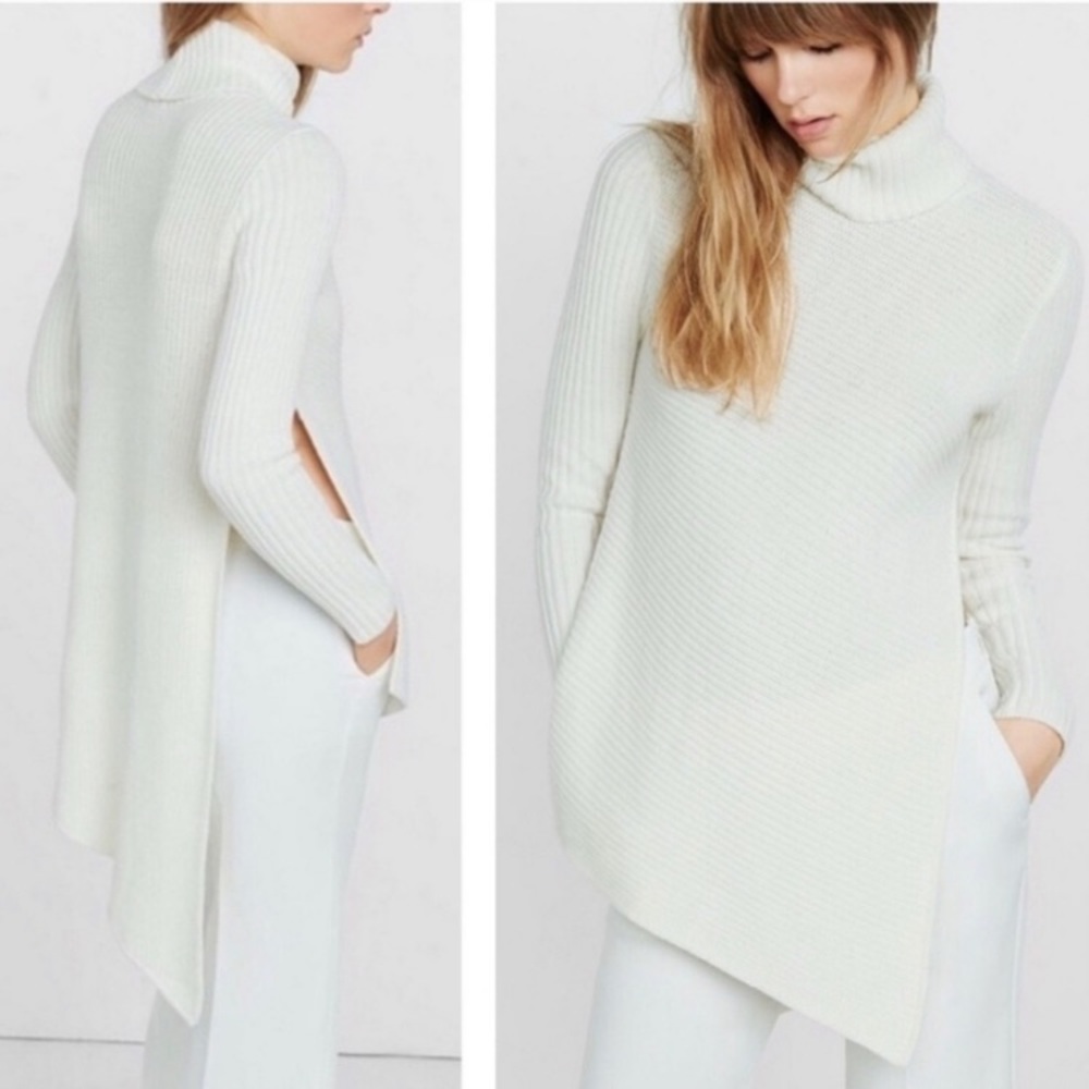 Express asymmetrical hem cream long sweater